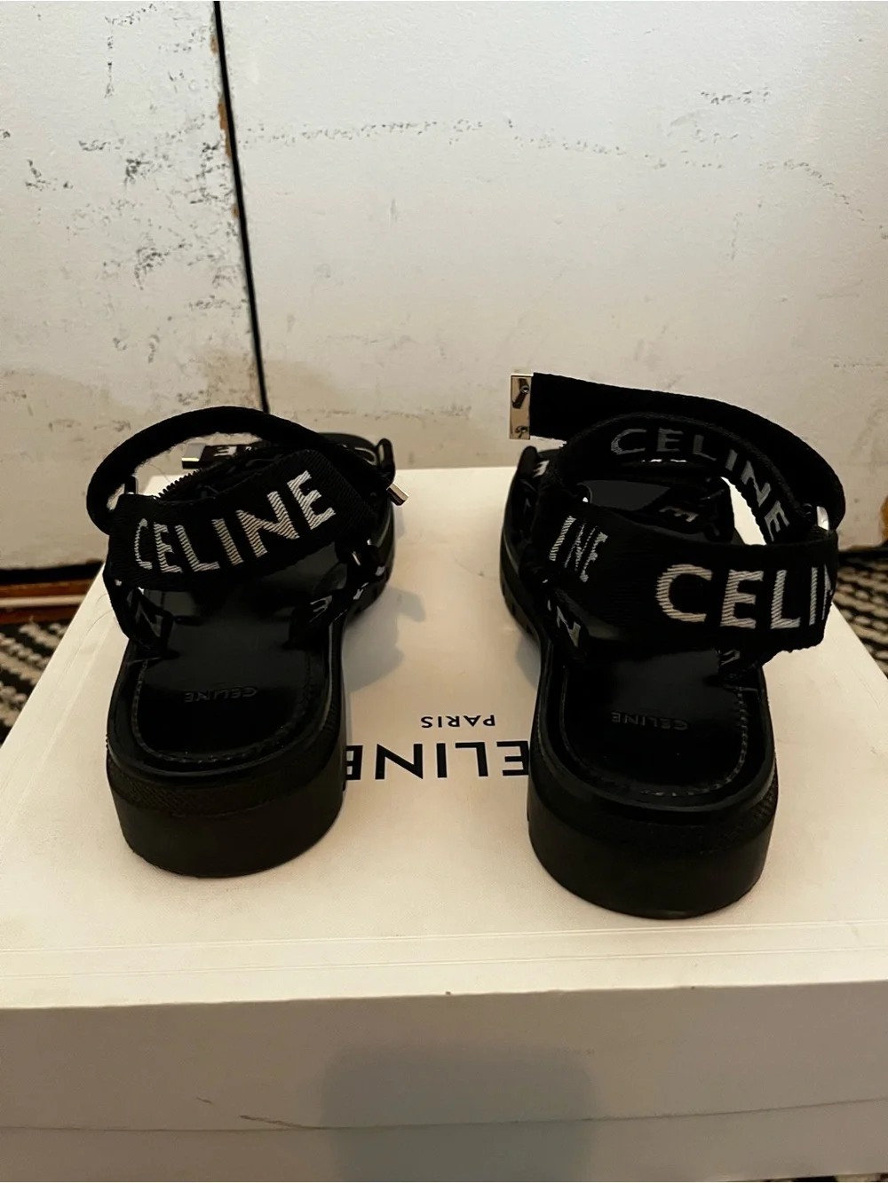 Celine Black Strappy Sandals